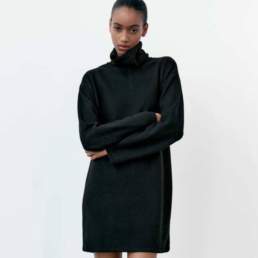 Zara Black Turtleneck Winter Dress - Medium NWT